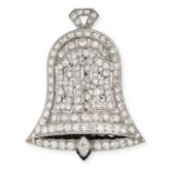 AN ART DECO DIAMOND AND ONYX BELL BROOCH grain set throughout with round cut and single cut