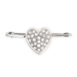 A DIAMOND HEART BROOCH the plain bar with an applied heart, set with single cut diamonds, no assay