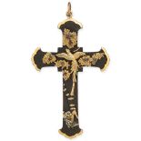A FINE ANTIQUE JAPANESE SHAKUDO CROSS PENDANT, EARLY 20TH CENTURY designed as a cross, with