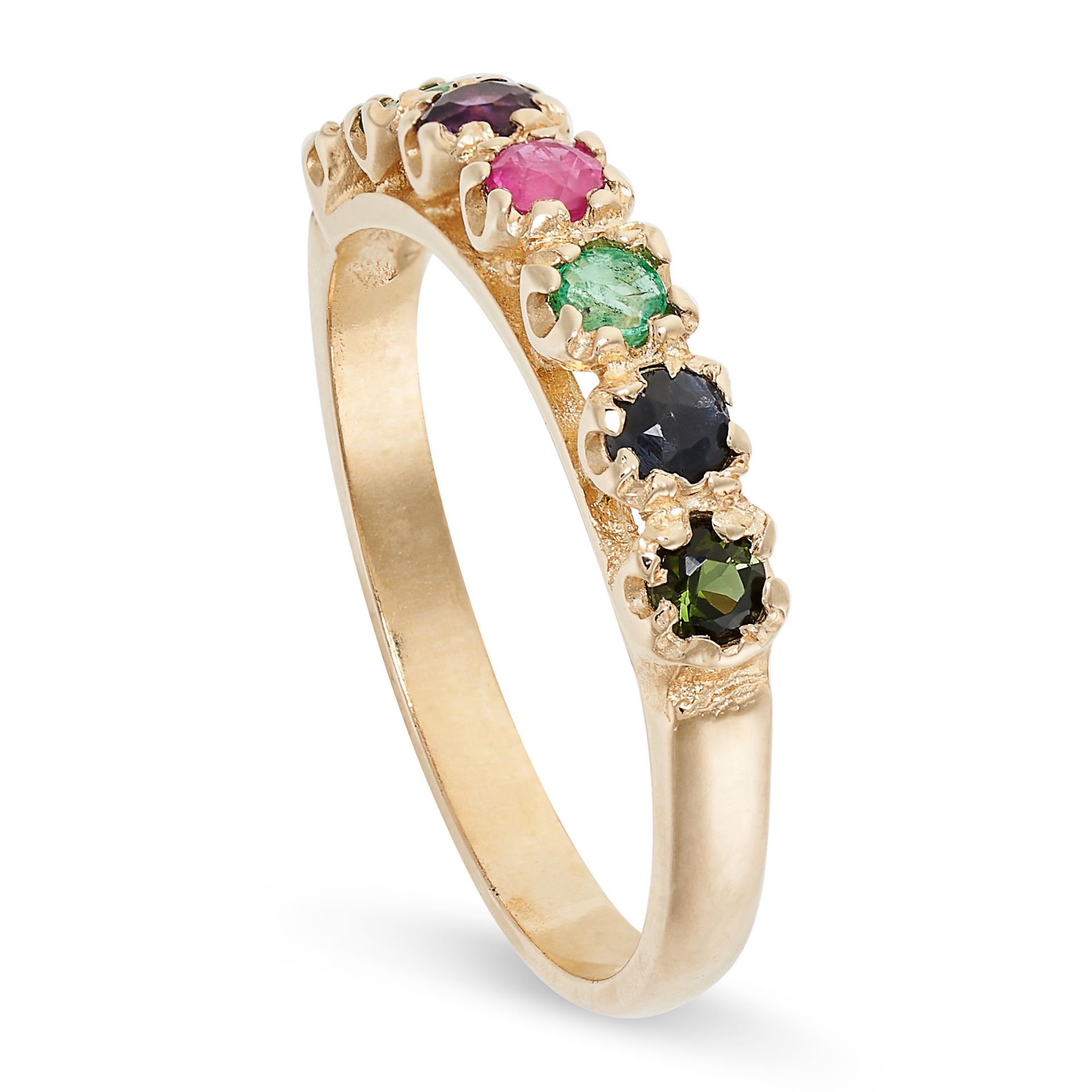 AN GEMSET DEAREST RING in 9ct gold, set with a row of round cut diamond, emerald, amethyst, ruby, - Image 2 of 2