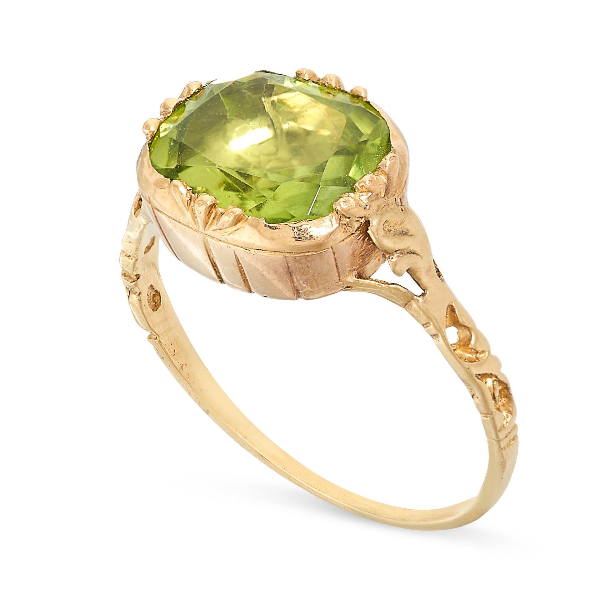 A PERIDOT DRESS RING, 19TH CENTURY AND LATER in yellow gold, later converted to a ring with the - Image 2 of 2