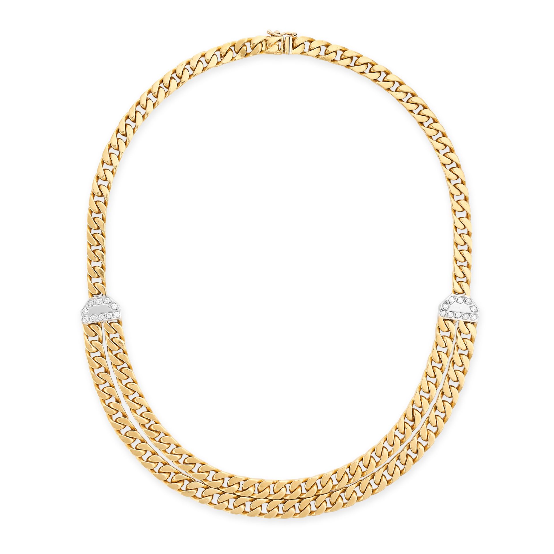 A VINTAGE DIAMOND NECKLACE in 18ct yellow gold, the curb link chain accented by links set with
