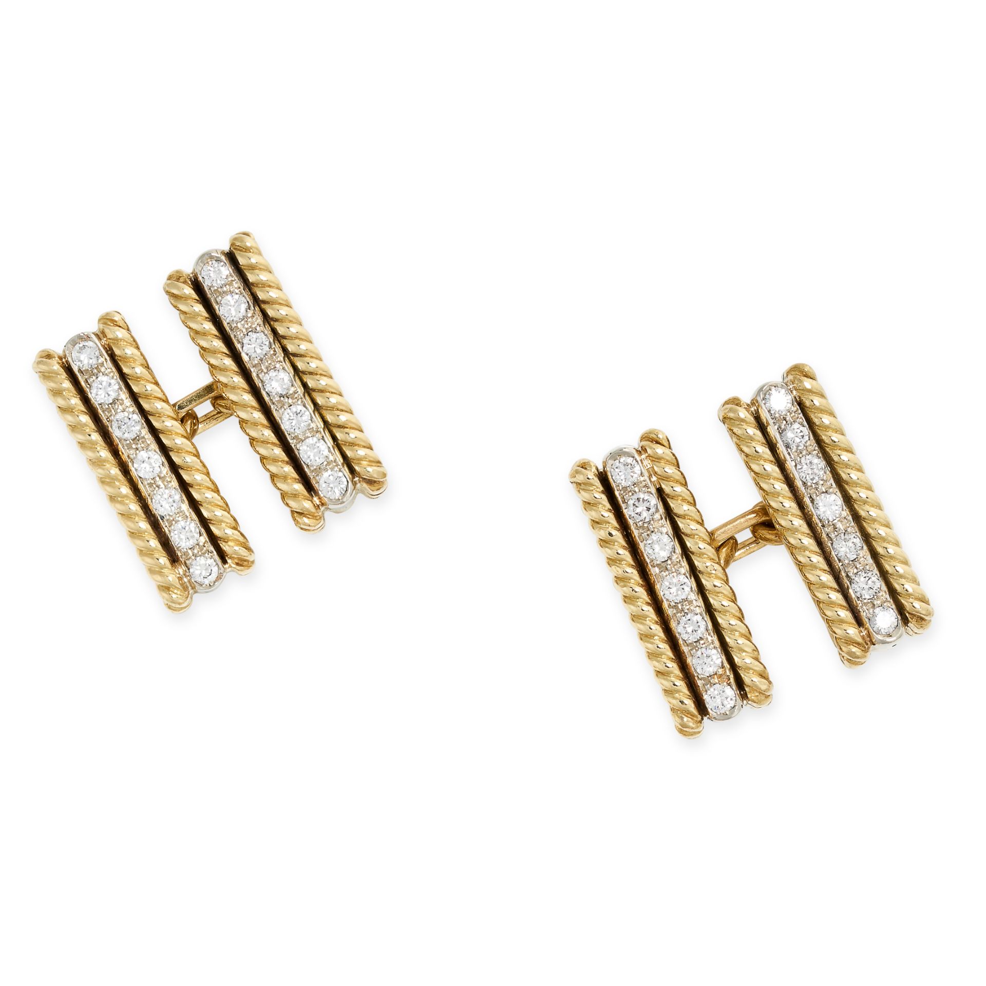 TIFFANY & CO, A PAIR OF DIAMOND CUFFLINKS in 18ct yellow gold and white gold, each formed of two