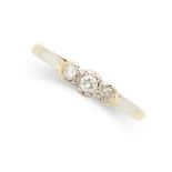 A VINTAGE DIAMOND RING in 18ct yellow gold, set with three round cut diamonds, stamped 18CT, size