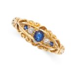 AN ANTIQUE SAPPHIRE AND DIAMOND DRESS RING, 1915 in 18ct yellow gold, set with a trio of graduated