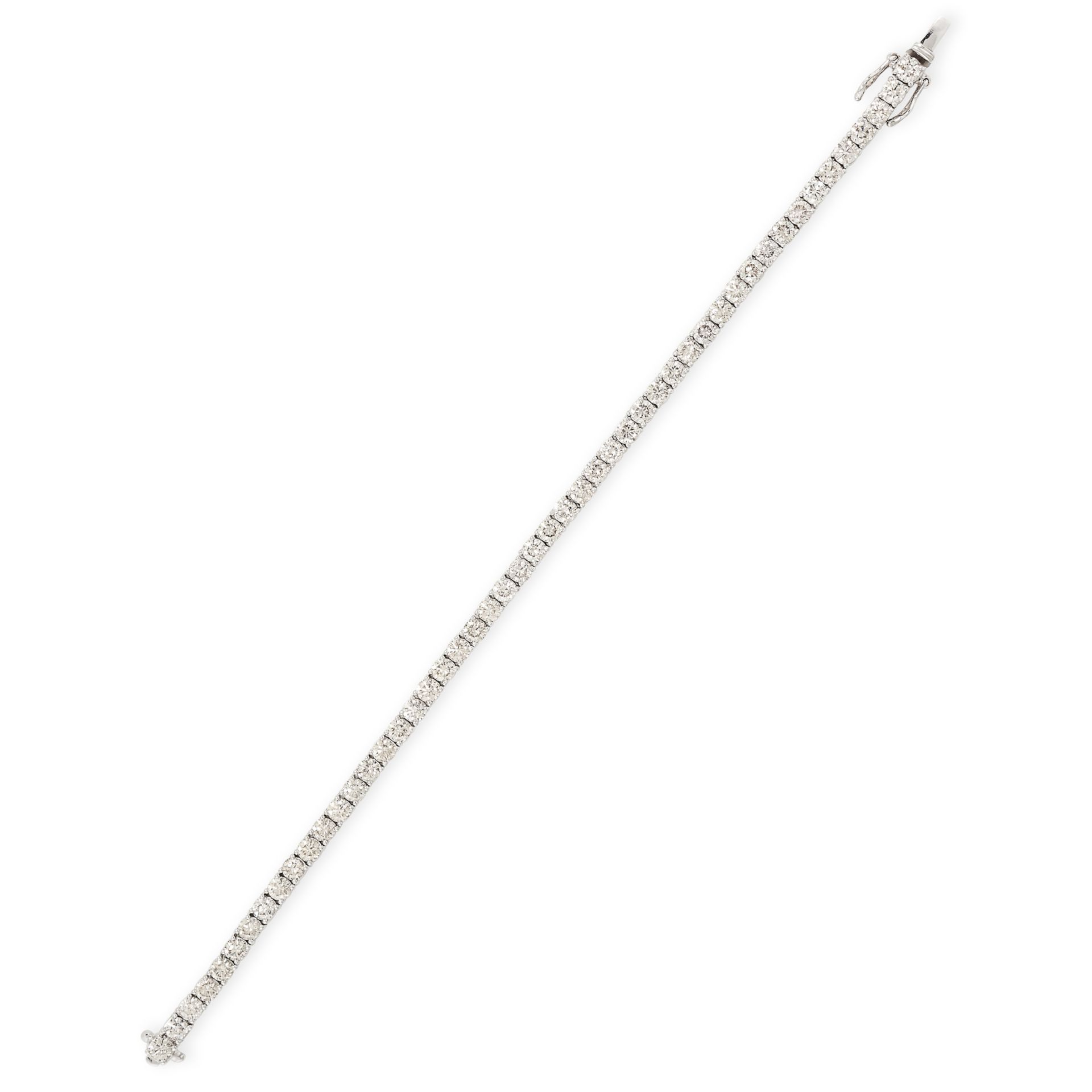 A DIAMOND LINE BRACELET in platinum, set with a single row of fifty round brilliant cut diamonds all