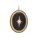 AN ANTIQUE PEARL AND ENAMEL MOURNING LOCKET PENDANT, 19TH CENTURY in high carat yellow gold, the