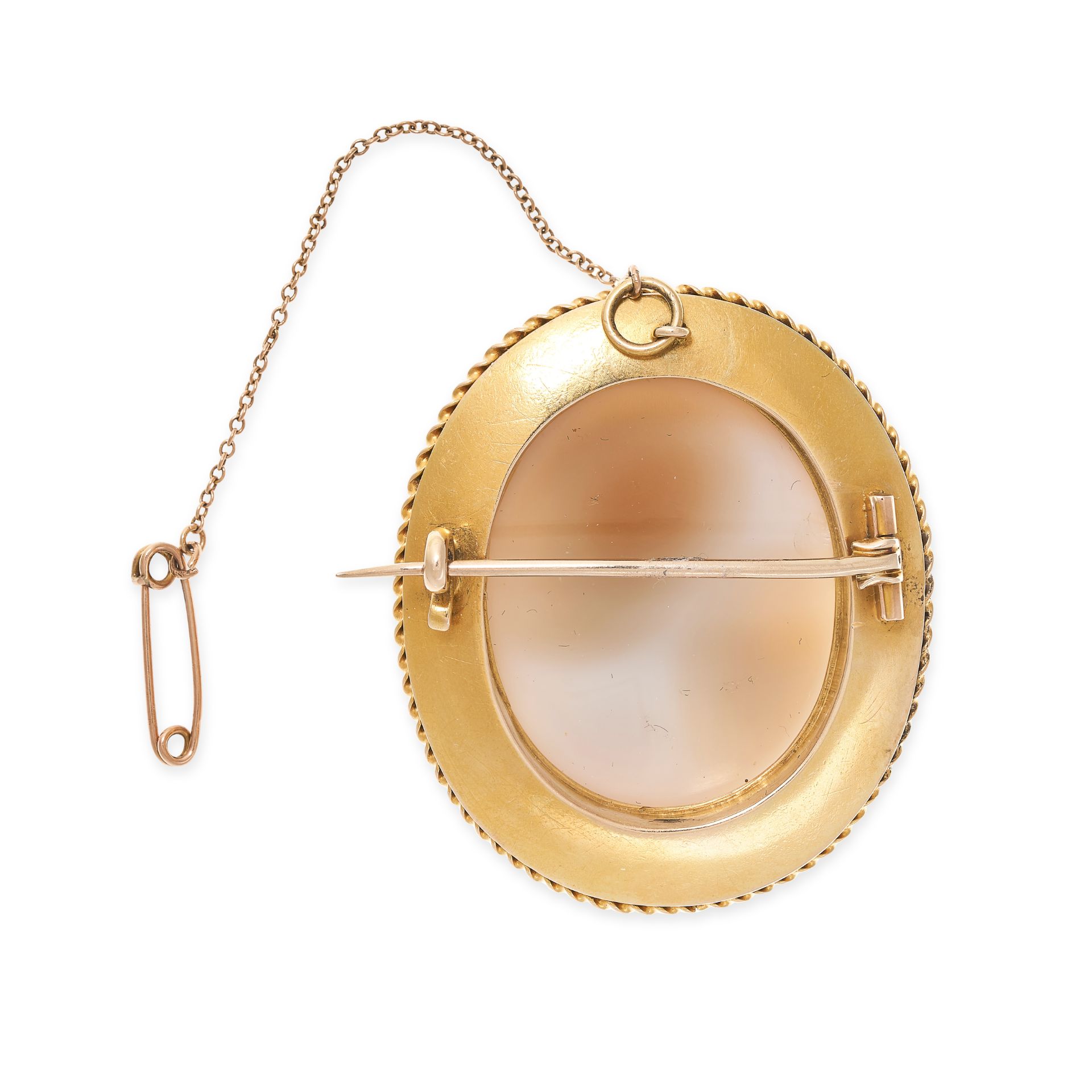 AN ANTIQUE HARDSTONE CAMEO BROOCH / PENDANT, 19TH CENTURY in high carat yellow gold, the oval - Bild 2 aus 2