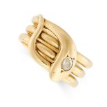 AN ANTIQUE DIAMOND SNAKE RING in yellow gold, designed as a coiled snake, set with an old cut