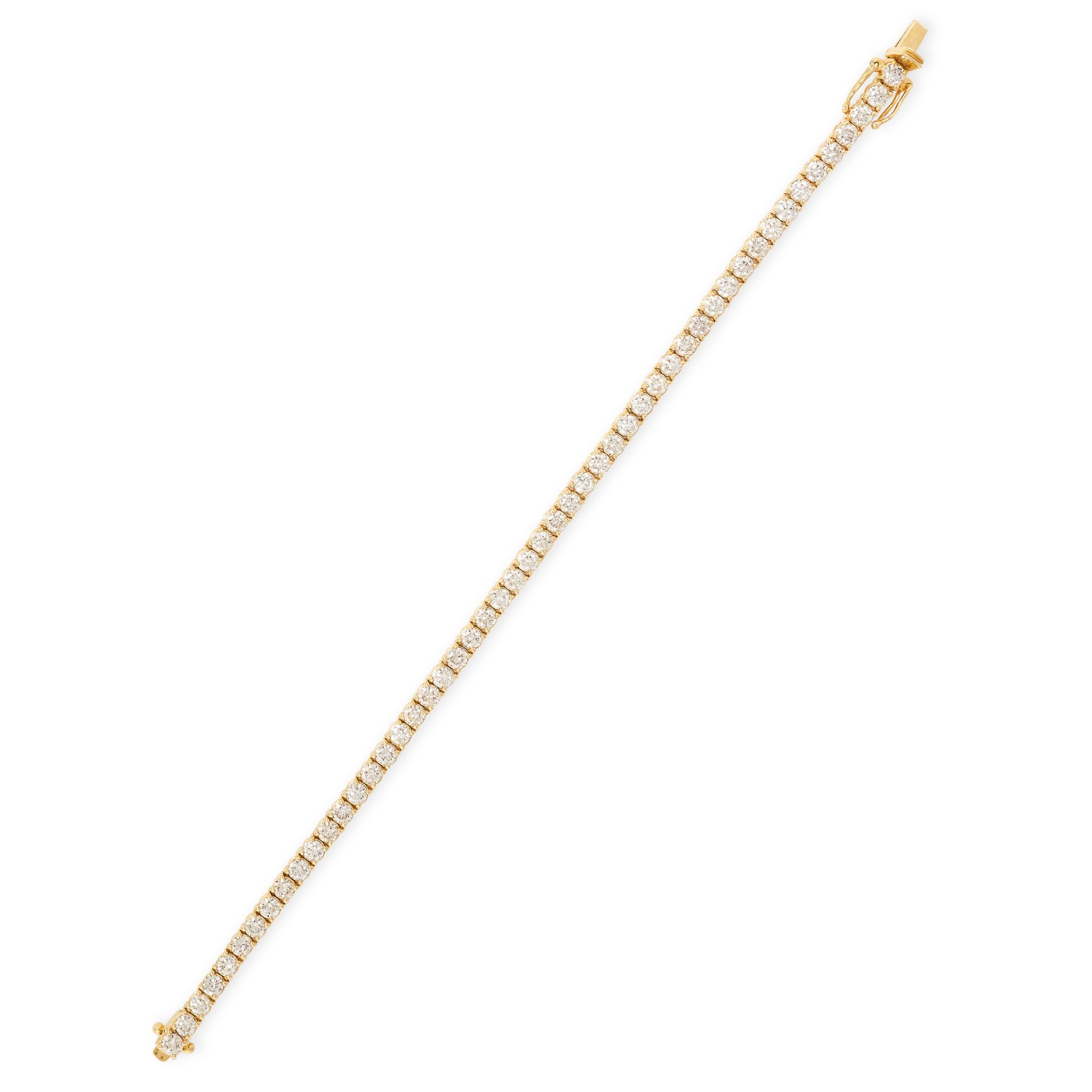A 6.90 CARAT DIAMOND LINE BRACELET in 18ct yellow gold, set with a single row of fifty-one round