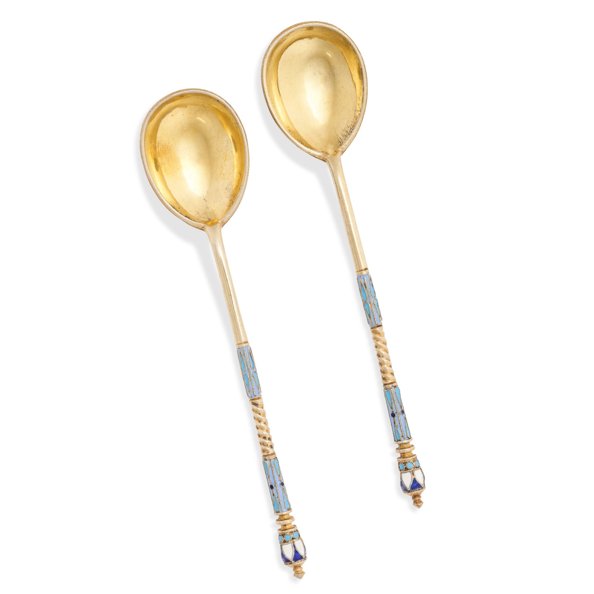 NO RESERVE - A PAIR OF ANTIQUE IMPERIAL RUSSIAN SILVER ENAMEL TEA SPOONS, IVAN SALTIKOV, MOSCOW - Bild 2 aus 2