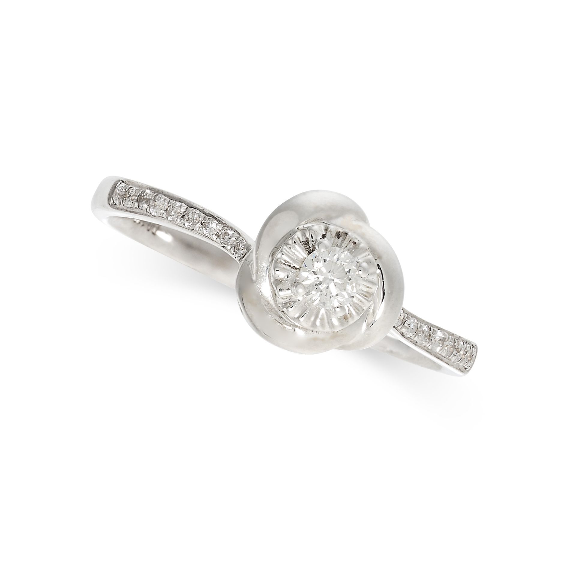 A DIAMOND DRESS RING in 9ct white gold, designed as a flower, set with round brilliant cut diamond
