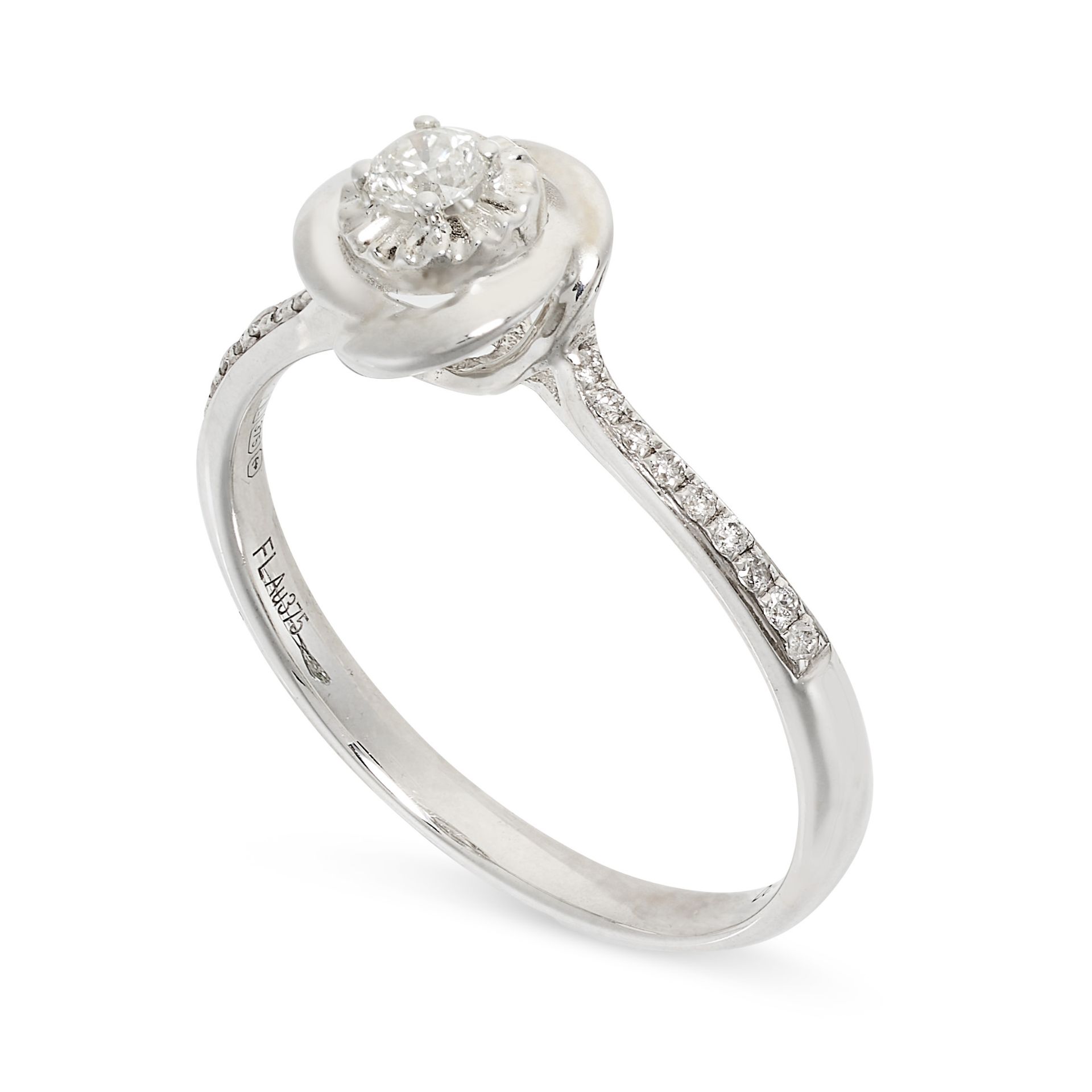 A DIAMOND DRESS RING in 9ct white gold, designed as a flower, set with round brilliant cut diamond - Bild 2 aus 2