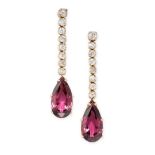 A PAIR OF PINK SPINEL AND DIAMOND EARRINGS each set with a row of eight graduated round brilliant