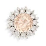 A MORGANITE AND DIAMOND CLUSTER RING set with a round cut morganite of 3.91 carats in a cluster of