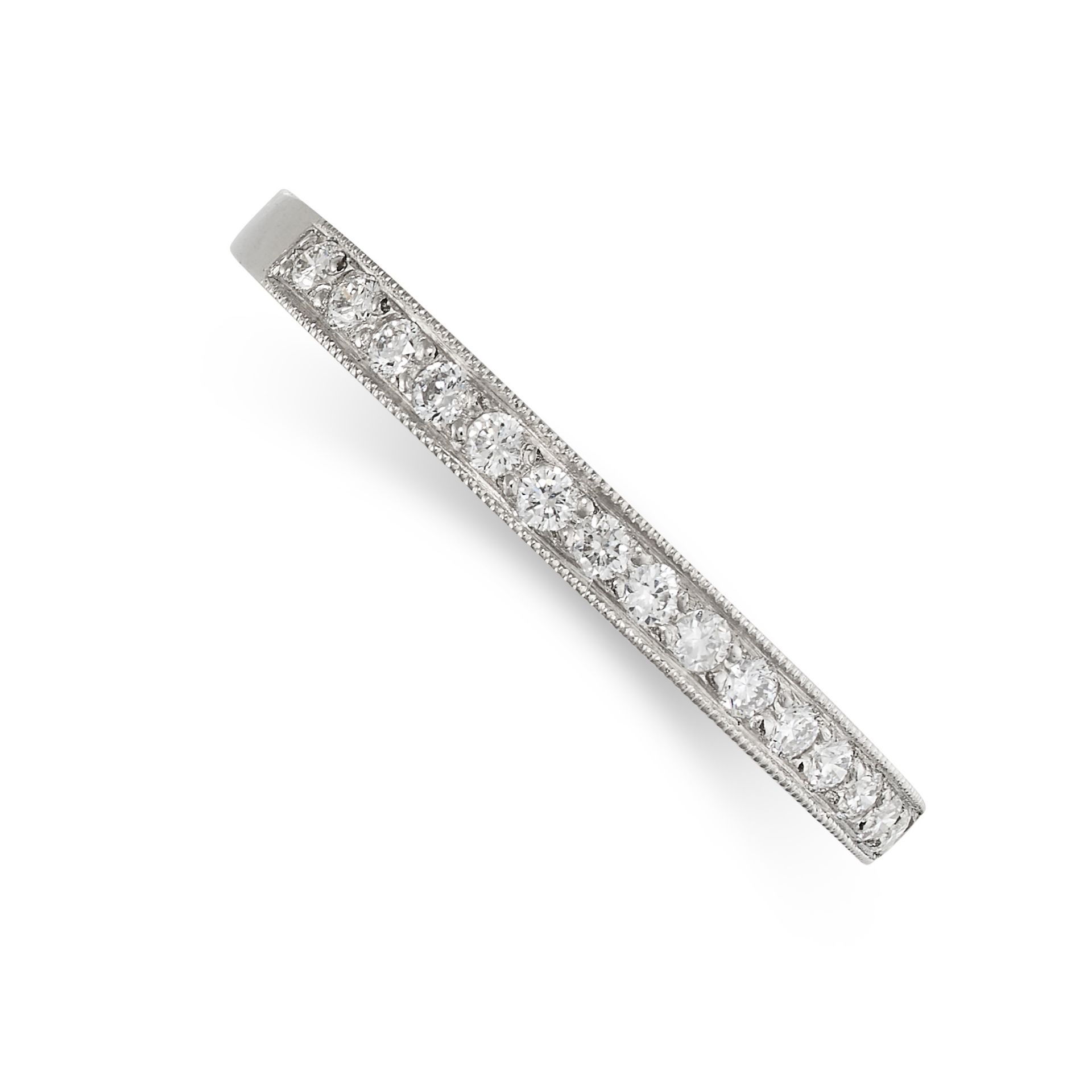 A DIAMOND HALF ETERNITY RING set with a row of single cut diamonds, no assay marks, size Q / 8, 2.