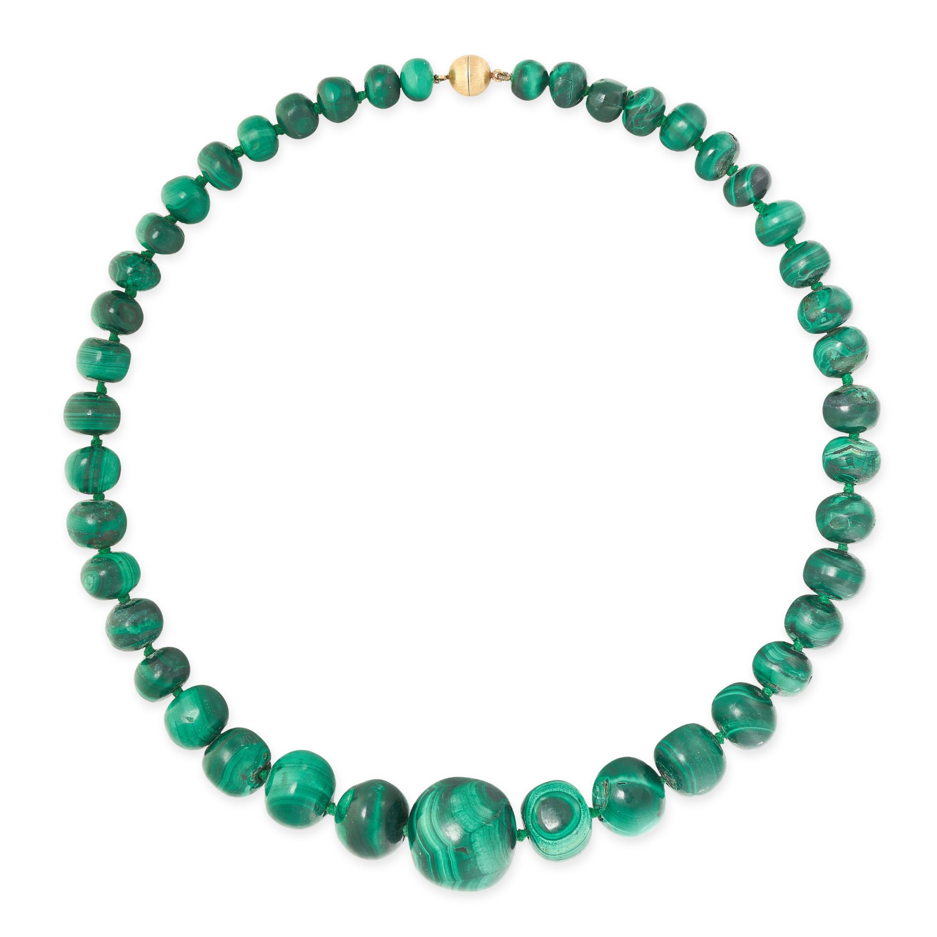 BUCCELLATI, A MALACHITE BEAD NECKLACE in 18ct yellow gold, comprising a single row of graduated
