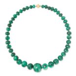 BUCCELLATI, A MALACHITE BEAD NECKLACE in 18ct yellow gold, comprising a single row of graduated