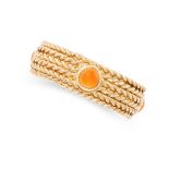 STERLE, A CARNELIAN RING in rope-work design, set with three cabochon carnelians, signed Sterle