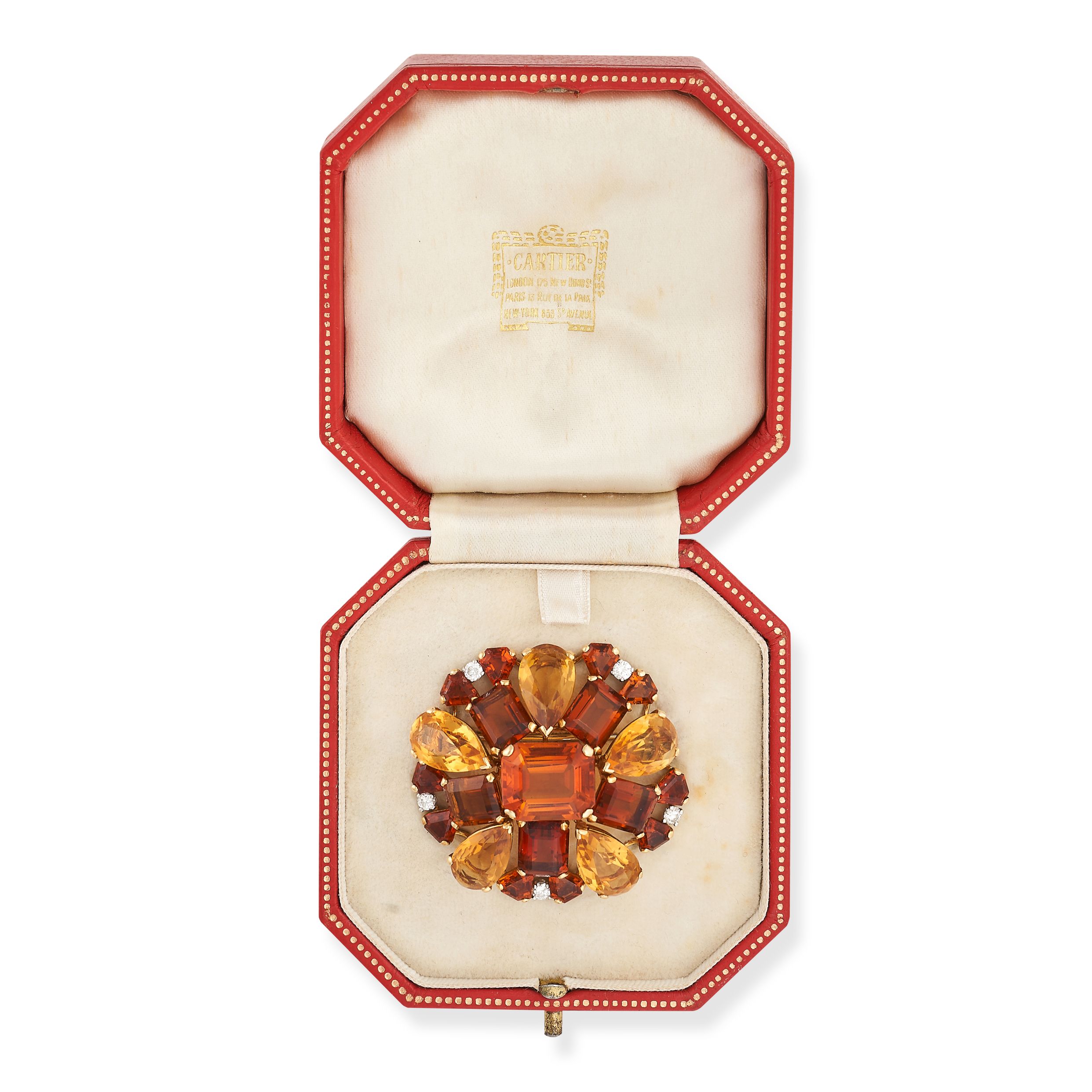 CARTIER, A VINTAGE CITRINE AND DIAMOND BROOCH, 1940s in 18ct yellow gold, designed as a floral - Image 2 of 3