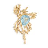 H STERN, AN AQUAMARINE BROOCH in 18ct yellow gold, designed to depict a bamboo tree, set with a pear