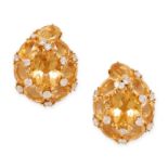 A PAIR OF CITRINE AND DIAMOND EARRINGS the teardrop faces set with oval cut citrines and round