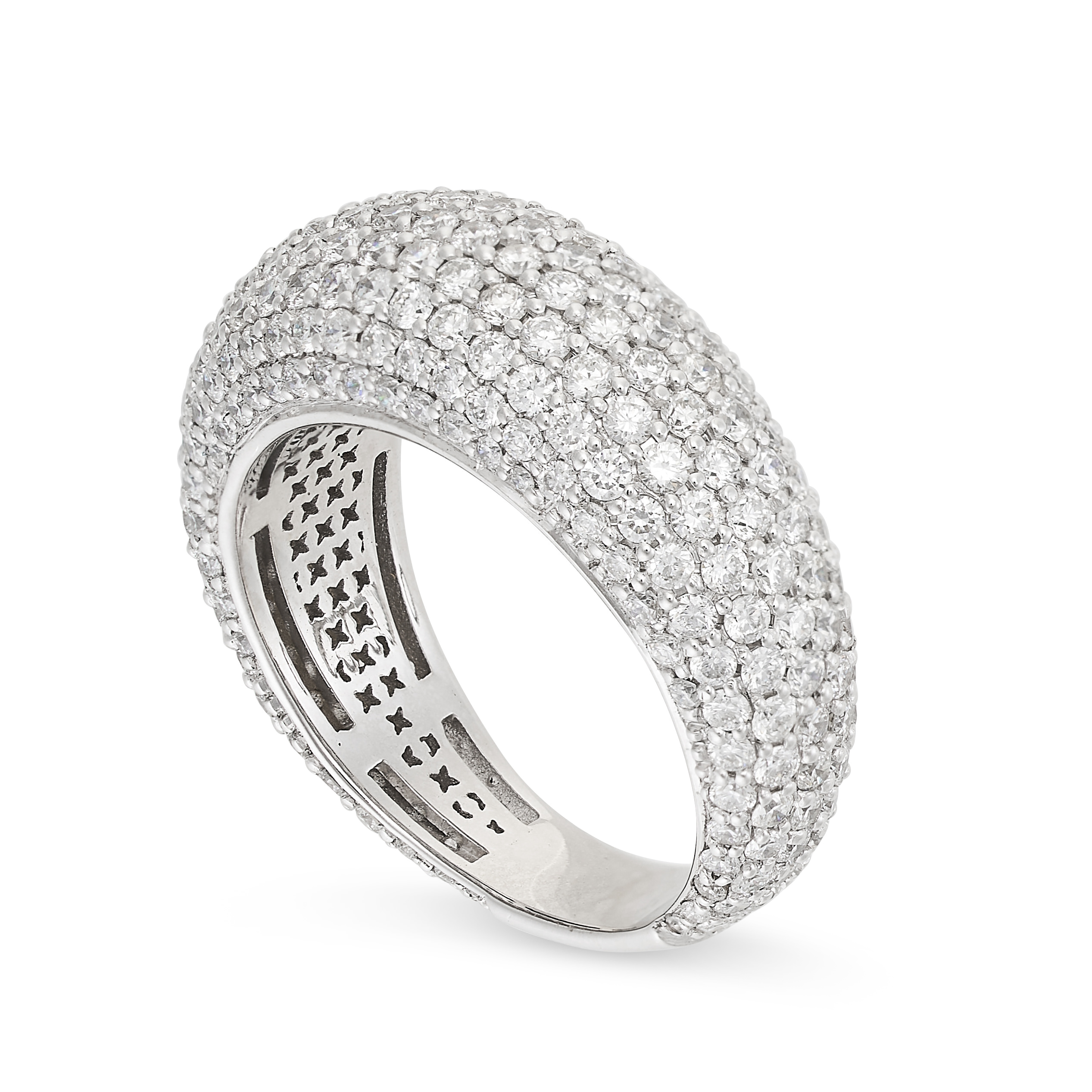 A DIAMOND BOMBE RING the tapered band pave set with round brilliant cut diamonds, the diamonds all - Image 2 of 2