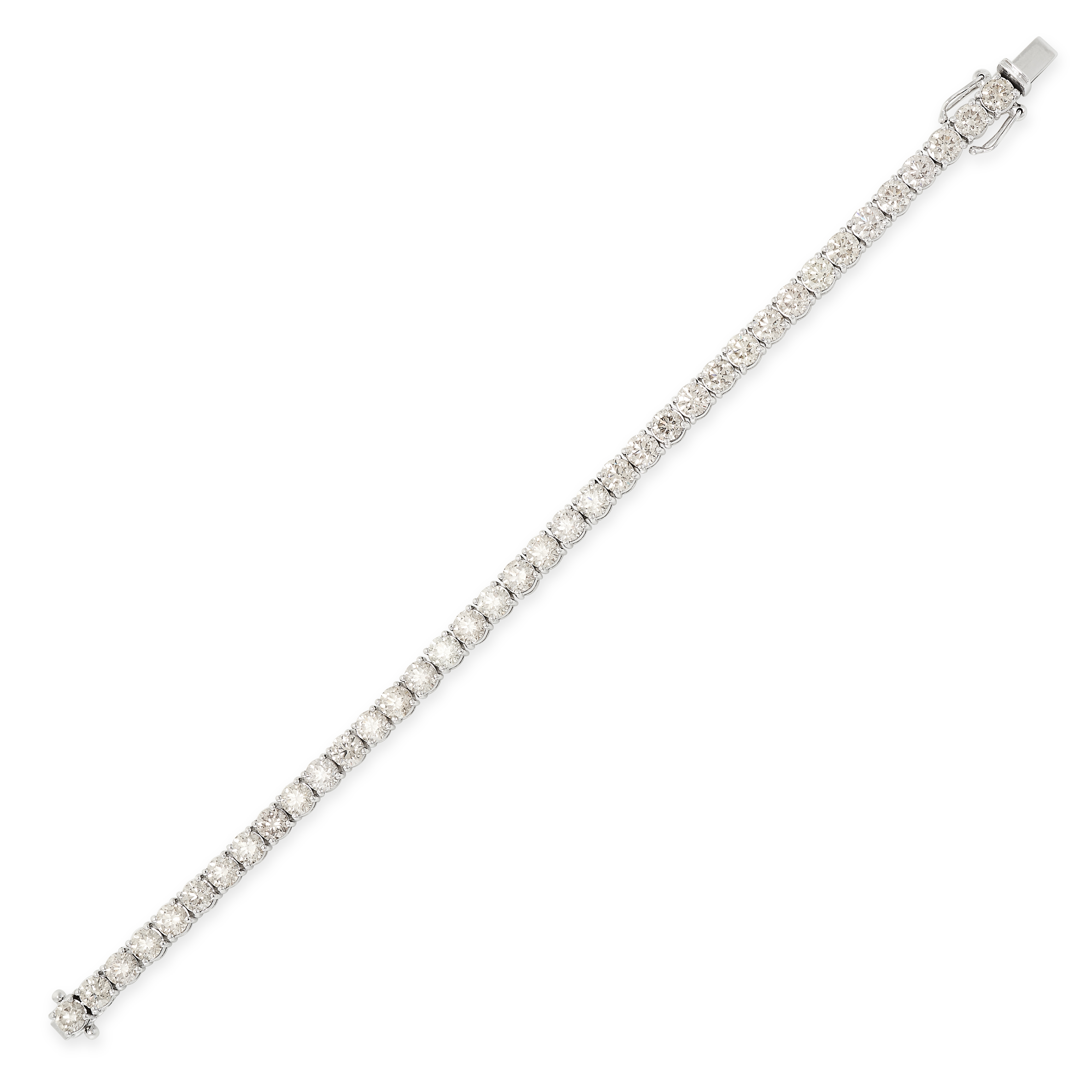 A 12.15 CARAT DIAMOND LINE BRACELET in 18ct white gold, comprising a single row of thirty-eight