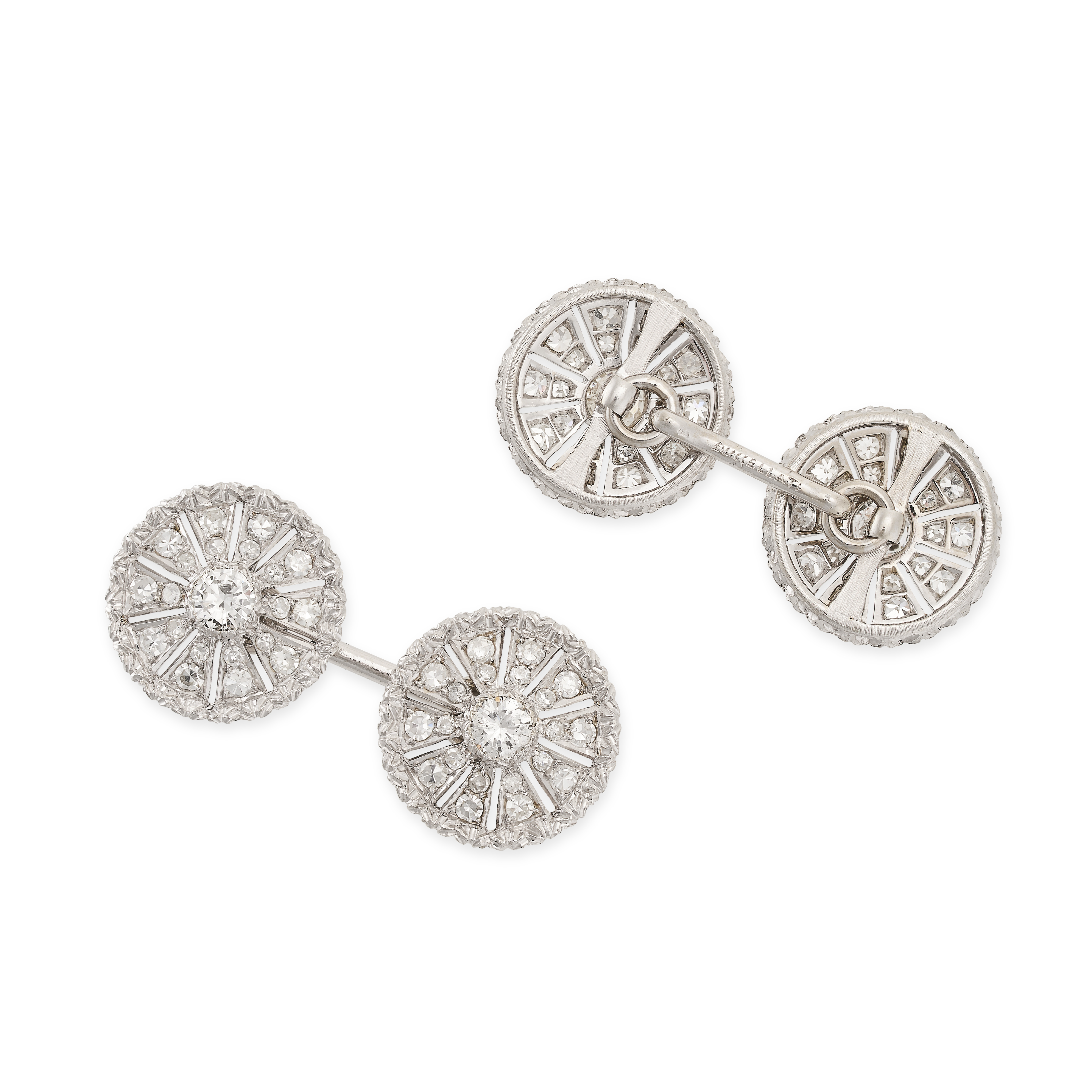 BUCCELLATI, A PAIR OF DIAMOND CUFFLINKS, 1950S the circular faces designed as wheels, set with a - Image 2 of 2