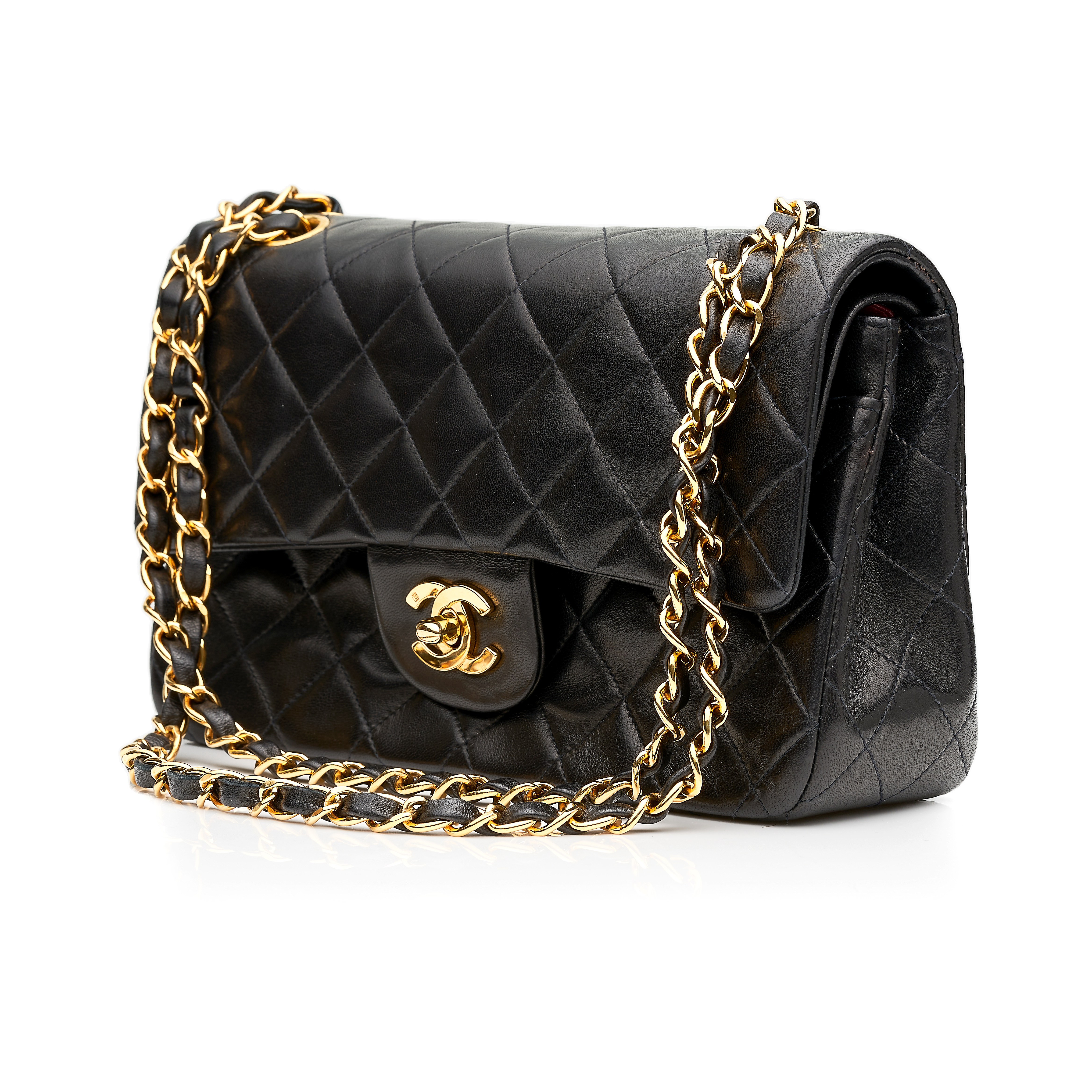 CHANEL, A VINTAGE MINI DOUBLE FLAP BAG quilted black lamb leather, gold tone hardware, red leather - Image 2 of 4