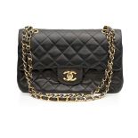 CHANEL, A VINTAGE MINI DOUBLE FLAP BAG quilted black lamb leather, gold tone hardware, red leather