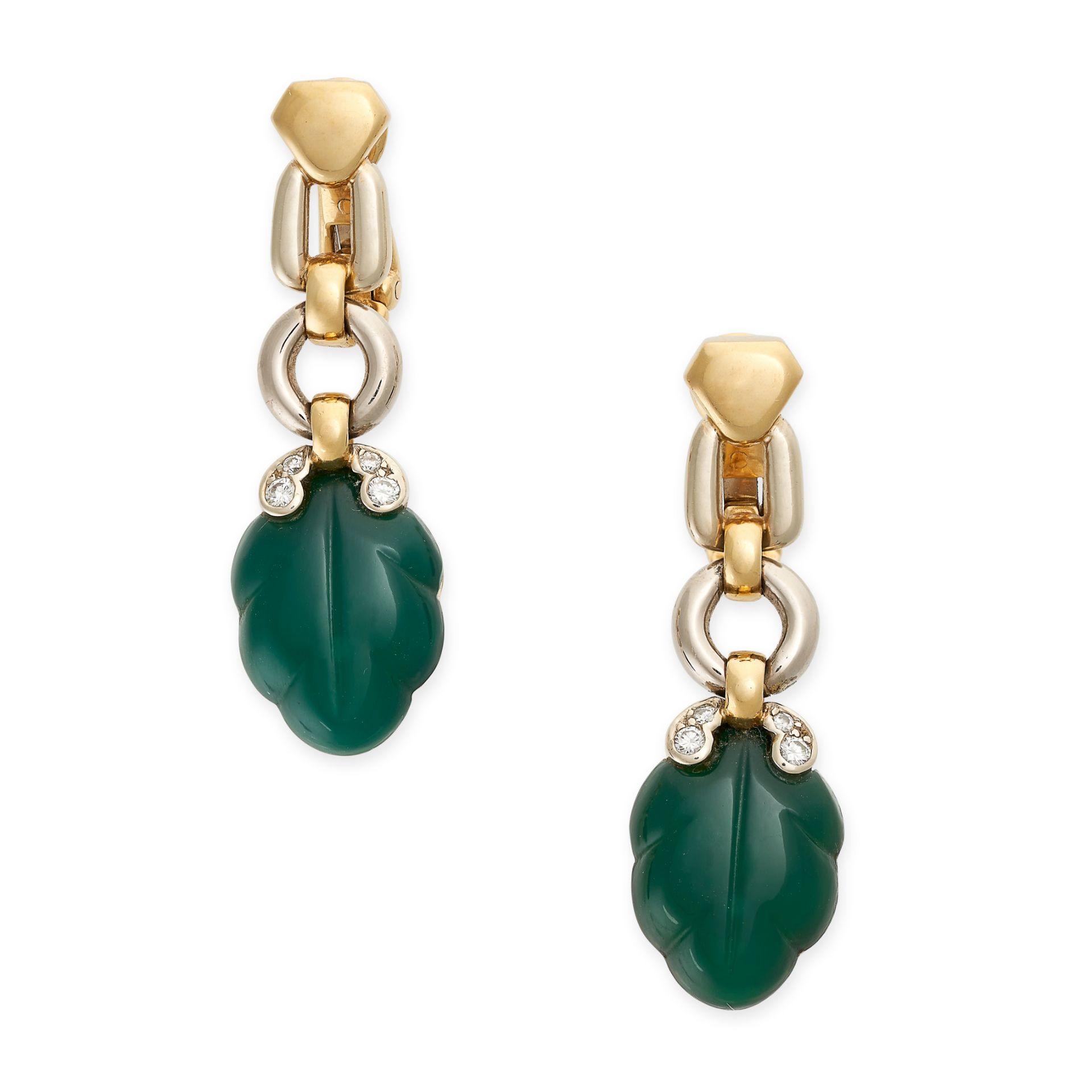 CARTIER, A PAIR OF CHRYSOPRASE AND DIAMOND EARRINGS, 1990 in 18ct white and yellow gold, each