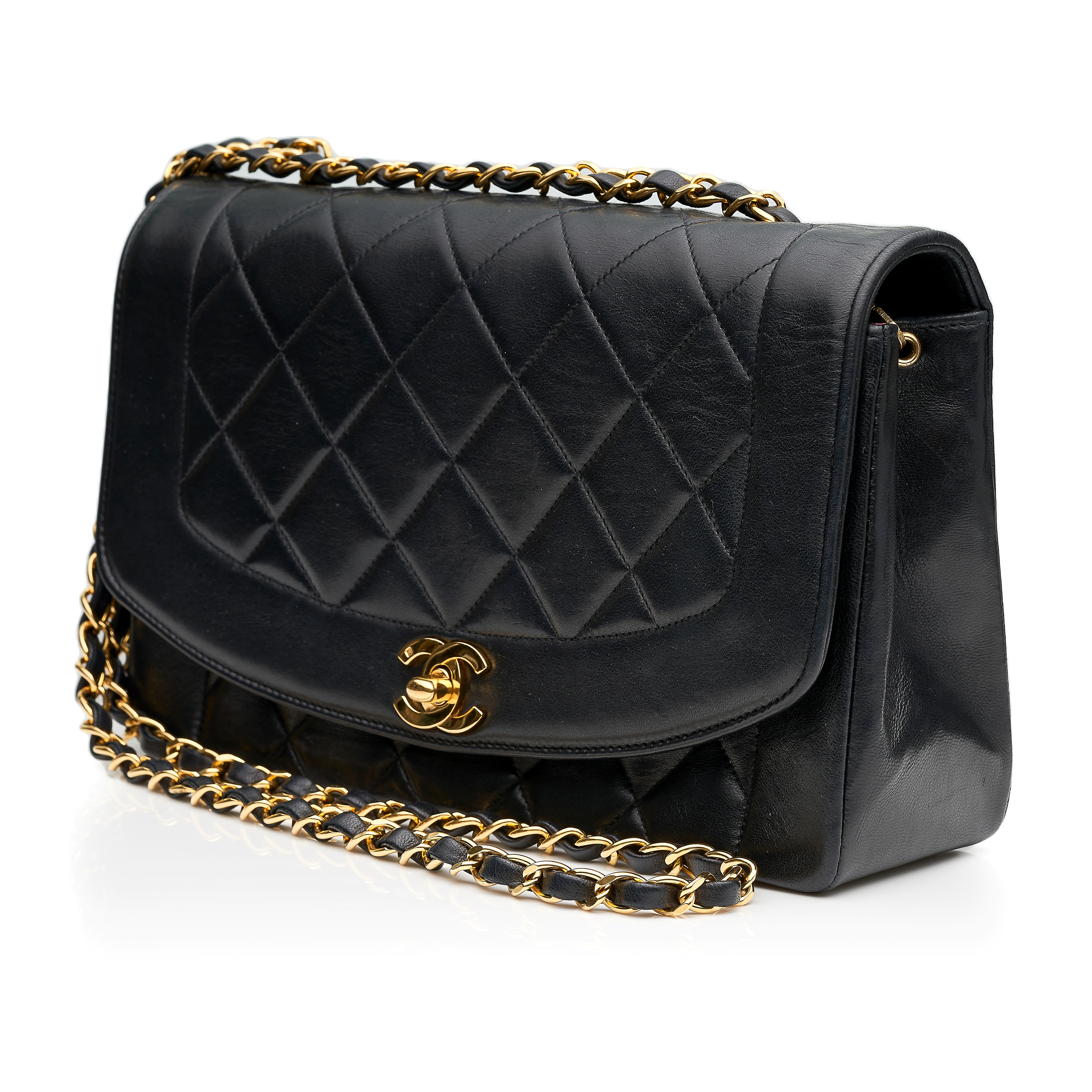 CHANEL, A VINTAGE DIANA 10" MEDIUM CLASSIC FLAP BAG black quilted lamb leather, gold-tone - Image 2 of 4