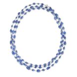 A BURMA NO HEAT SAPPHIRE AND DIAMOND SAUTOIR NECKLACE in platinum, comprising a single row of