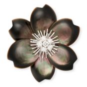 VAN CLEEF & ARPELS, A MOTHER OF PEARL AND DIAMOND ROSE DE NOËL BROOCH in 18ct white gold, designed