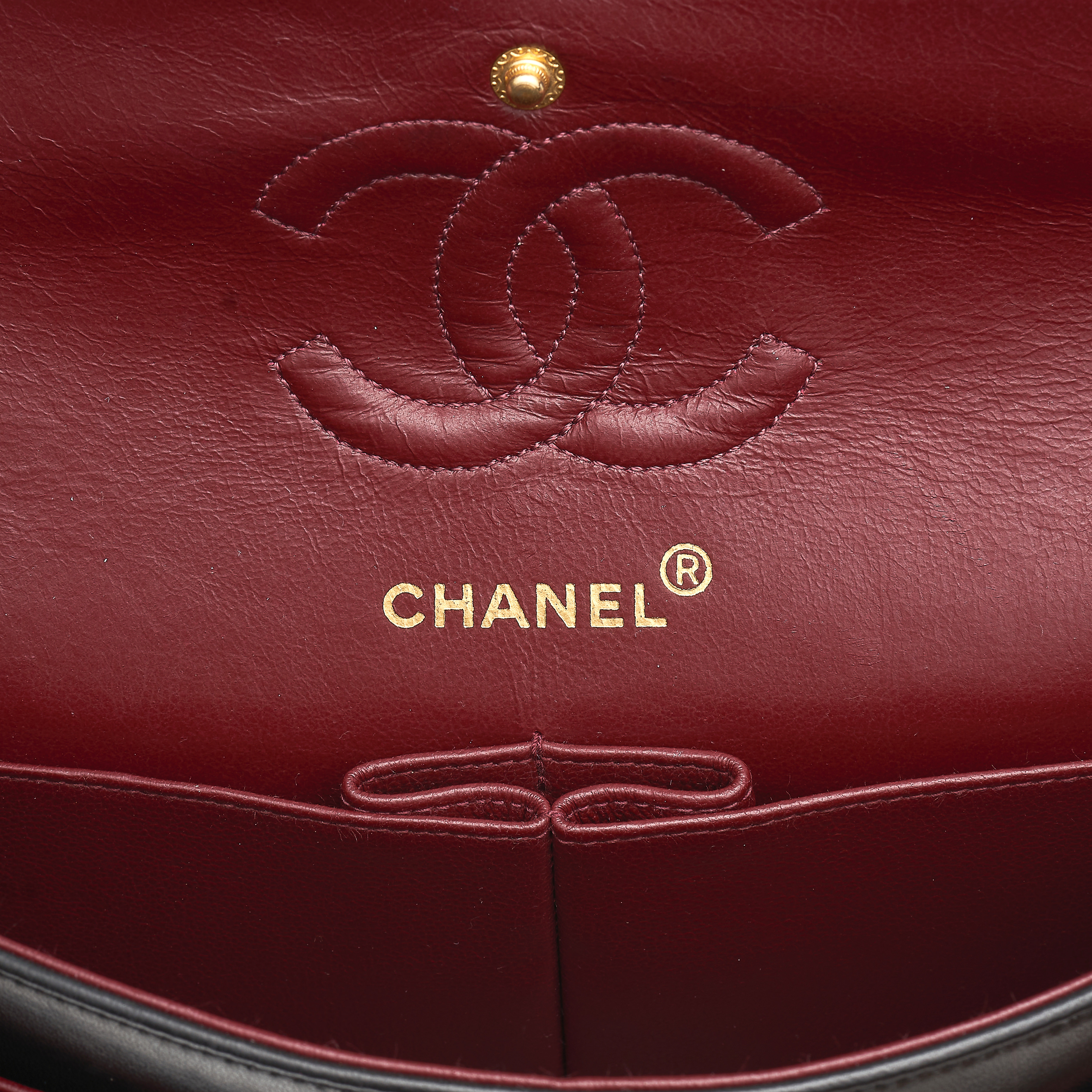 CHANEL, A VINTAGE MINI DOUBLE FLAP BAG quilted black lamb leather, gold tone hardware, red leather - Image 4 of 4