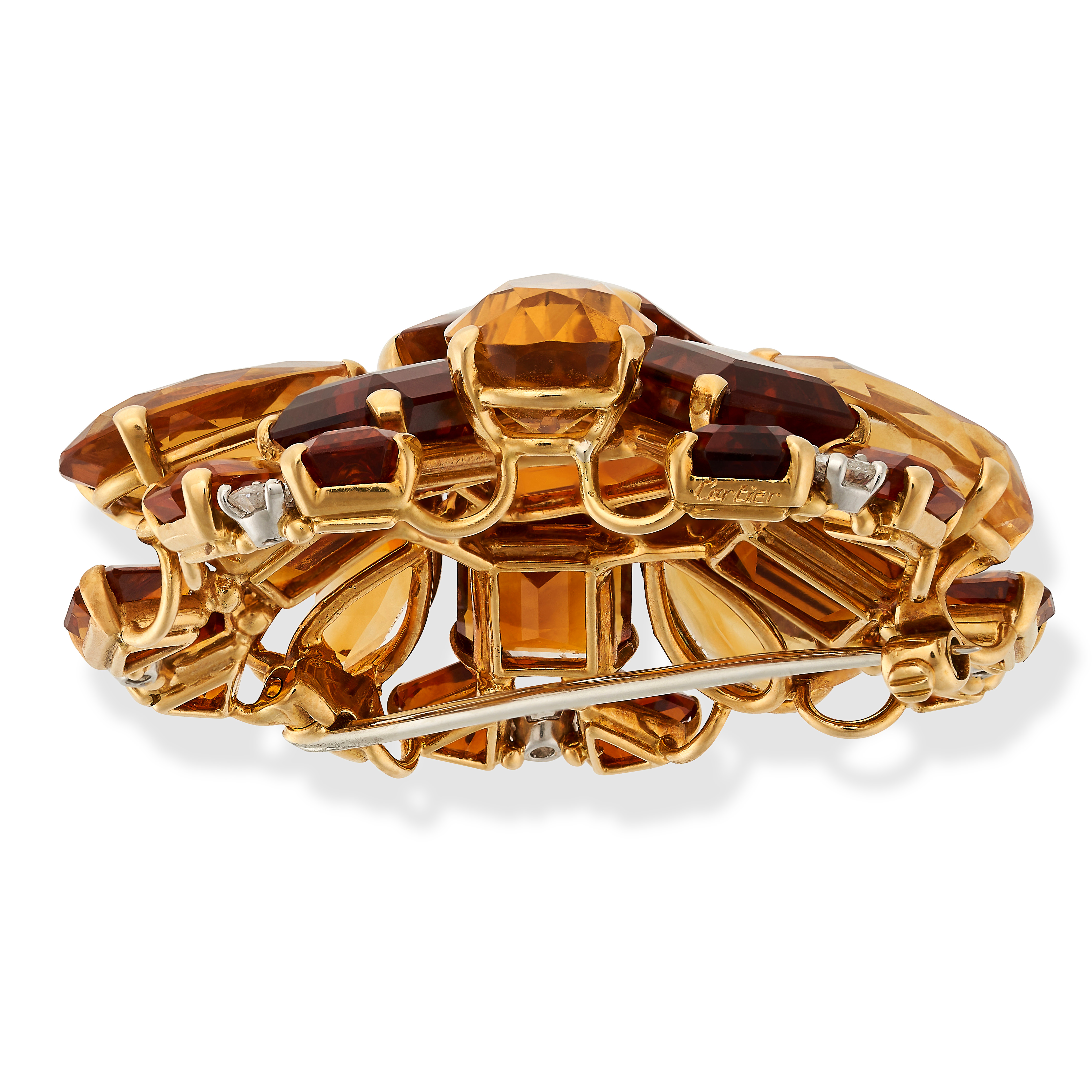 CARTIER, A VINTAGE CITRINE AND DIAMOND BROOCH, 1940s in 18ct yellow gold, designed as a floral - Image 3 of 3