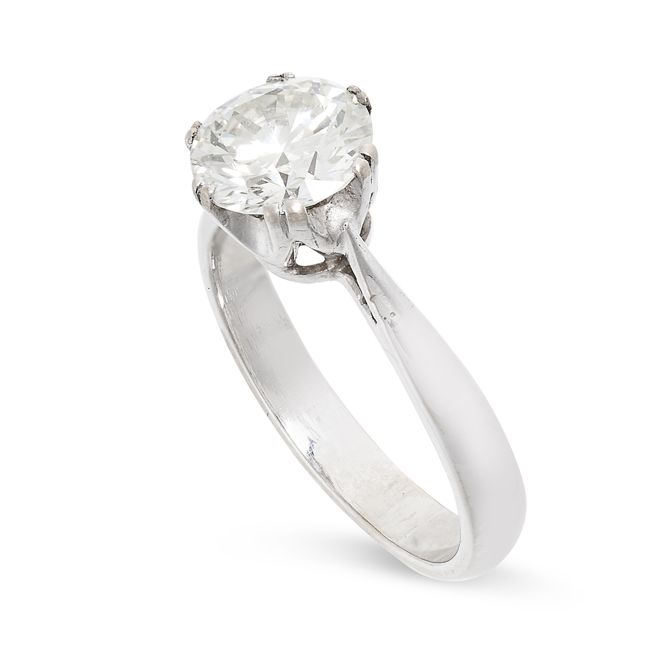 A SOLITAIRE DIAMOND ENGAGEMENT RING set with a round brilliant cut diamond of 1.74 carats, no - Image 2 of 2