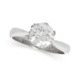 A SOLITAIRE DIAMOND ENGAGEMENT RING set with a round brilliant cut diamond of 1.74 carats, no