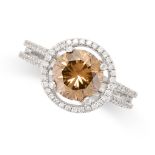A BROWN DIAMOND DRESS RING in 18ct gold, set with a round brilliant cut diamond of 2.07 carats,