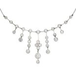 A DIAMOND NECKLACE, EARLY 20TH CENTURY comprising a row of old cut diamonds above seven drops set
