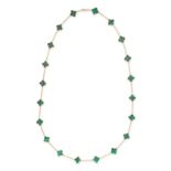 VAN CLEEF & ARPELS, A MALACHITE ALHAMBRA NECKLACE in 18ct yellow gold, the chain punctuated by