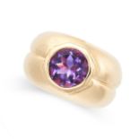 MELLERIO, AN AMETHYST RING in 18ct yellow gold, set with a round cut amethyst on a double gold band,
