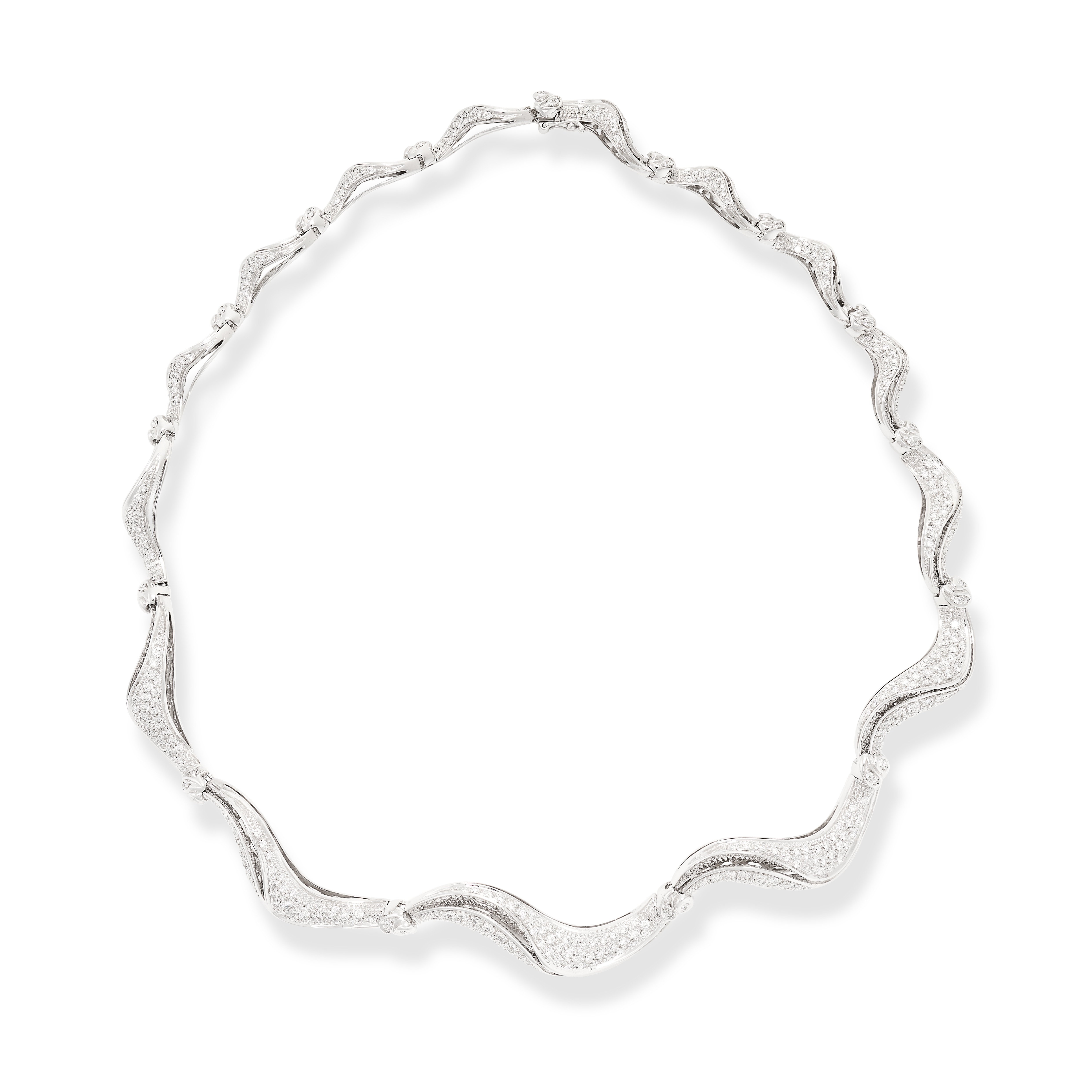 DAMIANI, A DIAMOND NECKLACE in 18ct white gold, comprising a series of graduated scrolling links,