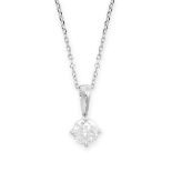 A SOLITAIRE DIAMOND PENDANT NECKLACE in 18ct white gold, set with a round brilliant cut diamond of