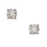 A PAIR OF DIAMOND STUD EARRINGS each set with a round brilliant cut diamond, both totalling 1.30