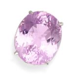 A KUNZITE RING in 18ct white gold, set with an oval cut kunzite of 24.16 carats, British hallmarks