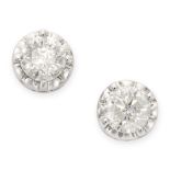A PAIR OF DIAMOND STUD EARRINGS each set with a round brilliant cut diamond, both totalling 2.08
