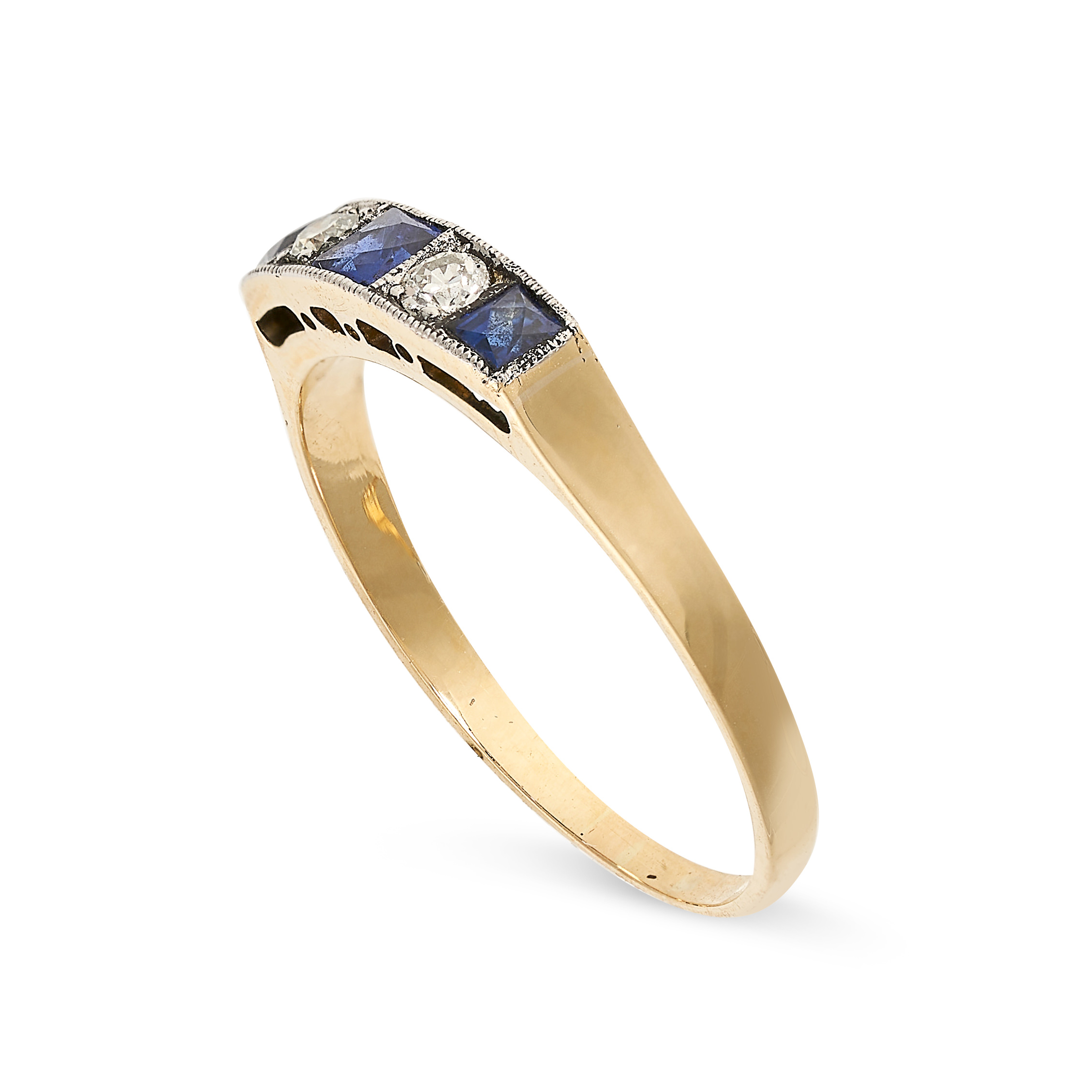 AN ART DECO SAPPHIRE AND DIAMOND DRESS RING in 18ct yellow gold and platinum, set with a trio of - Image 2 of 2