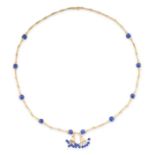 CARLO WEINGRILL, A GOLD AND LAPIS LAZULI TASSEL NECKLACE in yellow gold, comprising gold batons